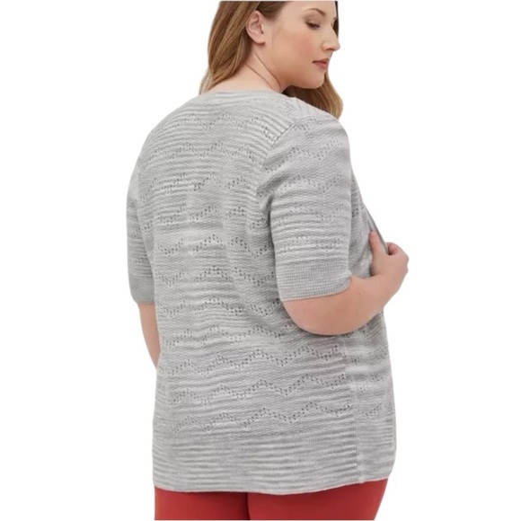 Torrid Pointelle Cardigan V-Neck Short Sleeve Oatmeal Button Sweater Cardigan 3X - Picture 4 of 15